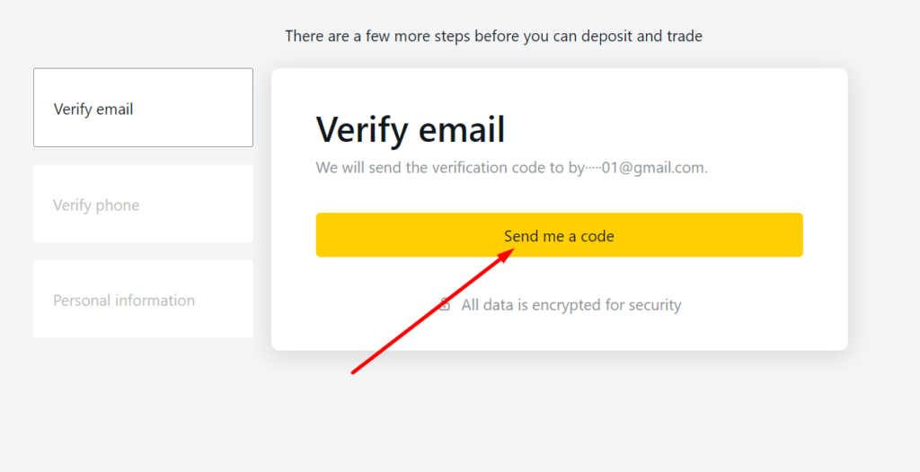 Nhấn nút gửi mã về email